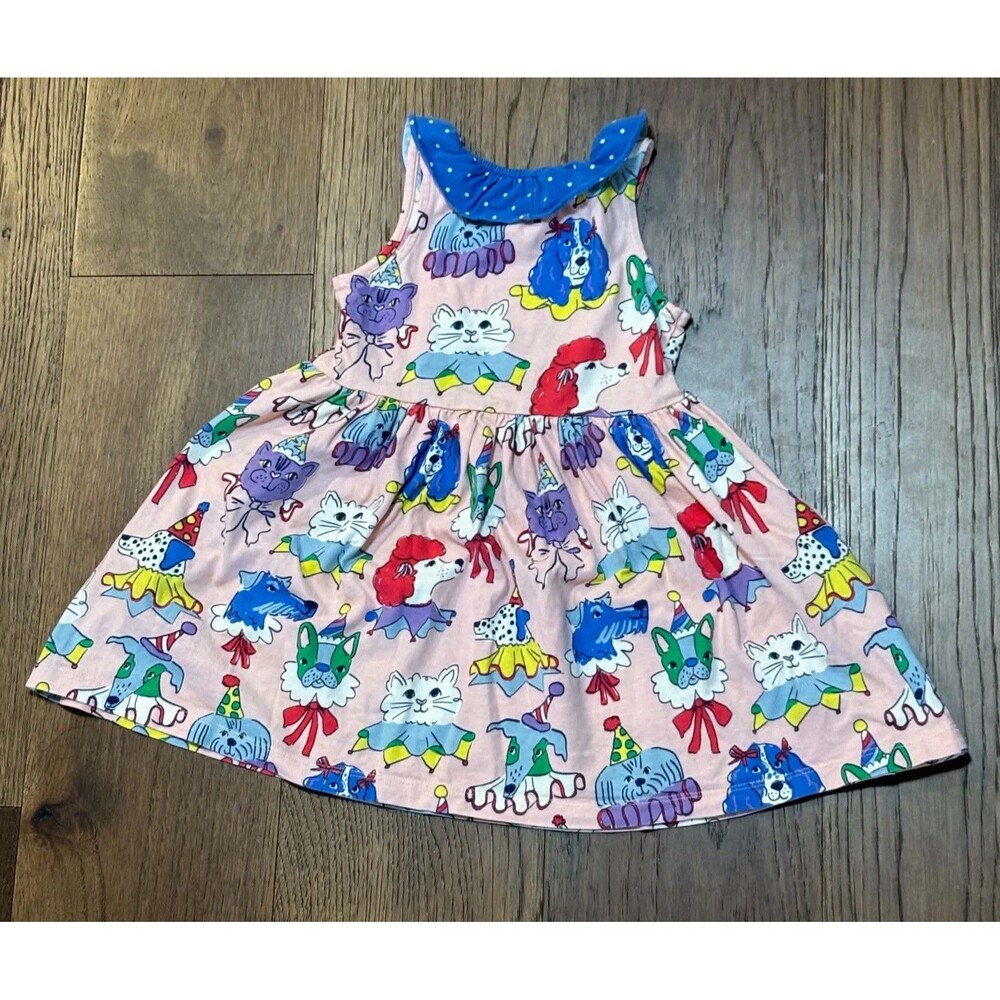 Mini Boden Pink Kitty Cat Dog Dress Girls Size 3-4 yrs